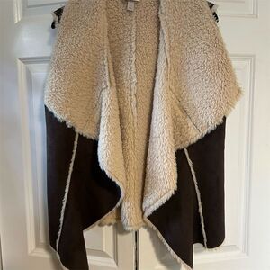 Knox Rose Women's Faux Sherpa Fur Vest Brown Size XL Open Front